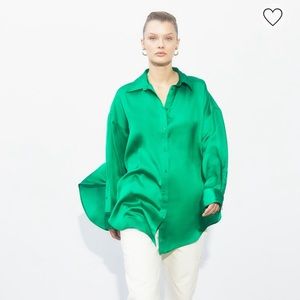 Sold Out Satin Green Button Up Top H&M